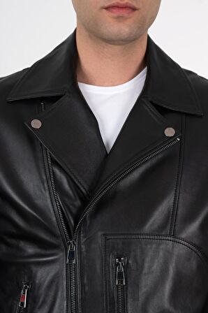 Deri Effect Erkek Siyah Spor Hakiki Deri Ceket