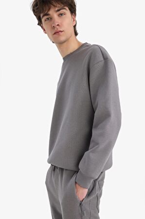DeFacto Boxy Fit Bisiklet Yaka Basic Düz Pike Sweatshirt E1519AX25SPGR206