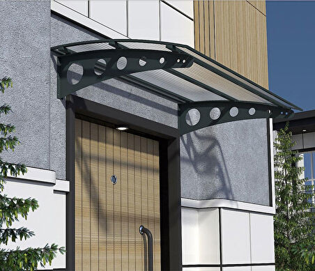 Metal Taşıyıcılı Kapı Üstü Pratik Sundurma Antrasit - Şeffaf Levha 100 x 80 Md1