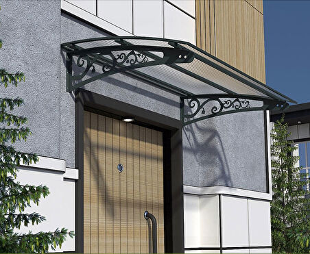 Metal Taşıyıcılı Kapı Üstü Pratik Sundurma Antrasit - Şeffaf Levha 210 x 80 Md2