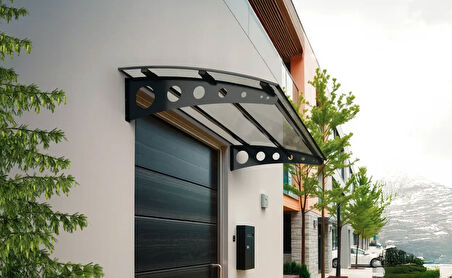 Metal Taşıyıcılı Kapı Üstü Pratik Sundurma Antrasit - Şeffaf Levha 200 x 200 Md1