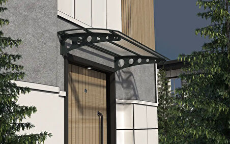 Metal Taşıyıcılı Kapı Üstü Pratik Sundurma Antrasit - Şeffaf Levha 200 x 200 Md1