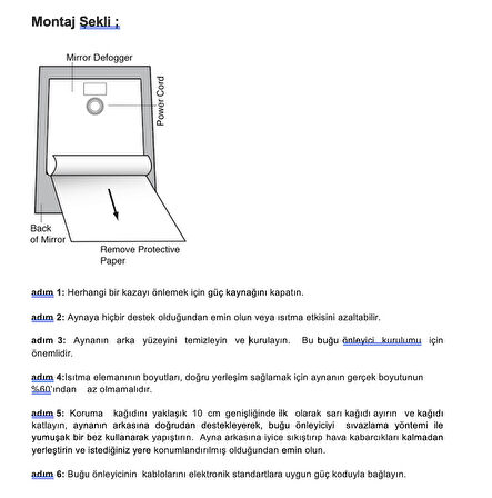 Ayna Buğu Önleyici Rezistans 110 V - 220 V AC  Kare 35x35 cm