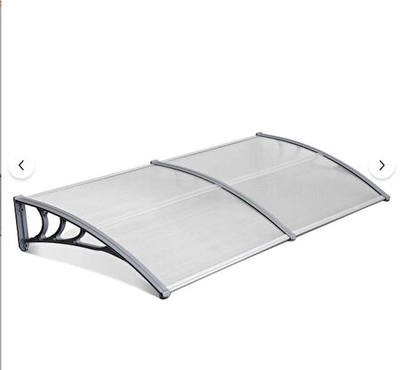 Kapı Üstü Pratik Sundurma 200 X 80 cm  Gri Ayak Şeffaf Levha