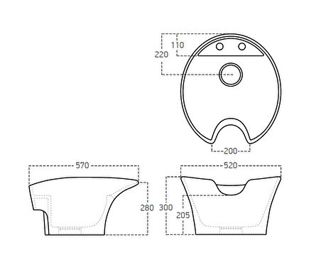 Seramik Kuaför Lavabosu 57 cm Beyaz  Bayan Oval Yıkama Başlığı