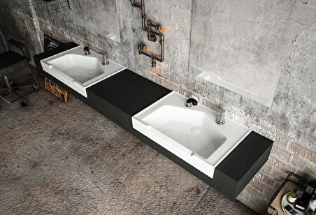 Seramik Kuaför Lavabosu 75 cm Beyaz Erkek Kare Lavabo