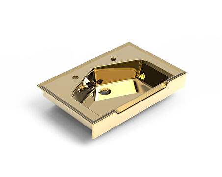 Seramik Kuaför Lavabosu 65 cm Altın Erkek Kare Lavabo