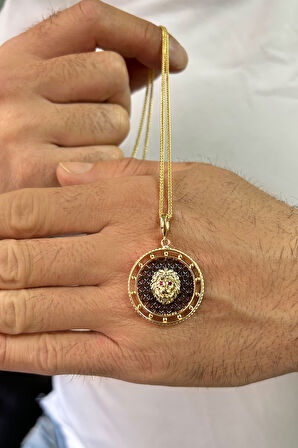 Altın Aslan Model Petekli Erkek Kolye