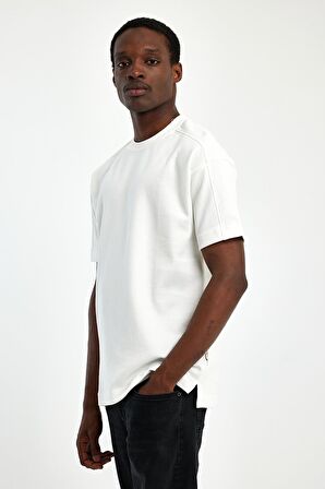 Explode - Erkek Oversize Fit %100 Pamuk Kalın Dokulu Beyaz T-shirt 
