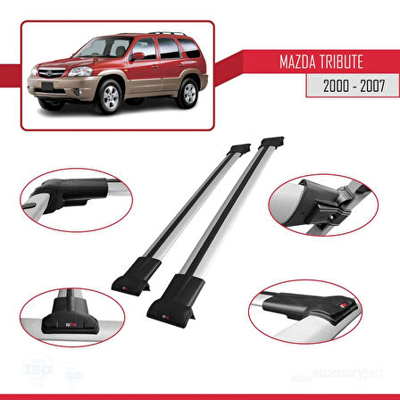 Mazda Tribute 2000-2007 Arası ile Uyumlu FLY Model Ara Atkı Tavan Barı Gri 2 Adet