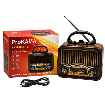 ProKAMA BK-7082BTS Solar Enerjili Şarjlı Nostaljik Retro Radyo