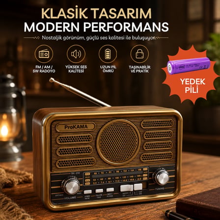 ProKAMA BK-340 / BK-350 Nostaljik Solar Şarjlı Güneş Enerjili Bluetoothlu Retro Radyo(yedek pili)