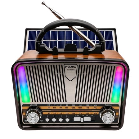 ProKAMA Nostaljik Tasarım Solarlı Bluetooth Radyo(YEDEK PİLİ)