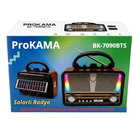 ProKAMA Nostaljik Tasarım Solarlı Bluetooth Radyo(YEDEK PİLİ)