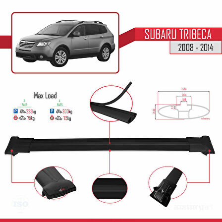 Subaru Tribeca 2008-2014 Arası ile Uyumlu FLY Model Ara Atkı Tavan Barı Siyah 3 Adet