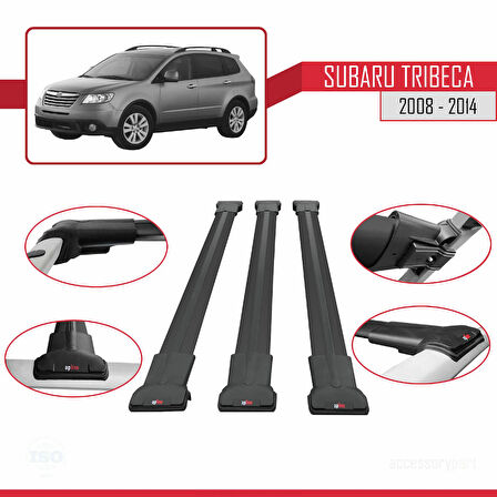 Subaru Tribeca 2008-2014 Arası ile Uyumlu FLY Model Ara Atkı Tavan Barı Siyah 3 Adet