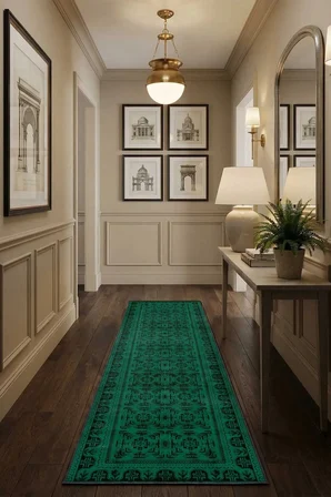 Zümrüt Modern Dijital Baskı Yıkanabilir Kaymaz Yolluk Halı Zümrüt