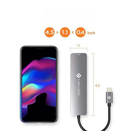 Novoo Type-C to 2*USB-A 3.0 PD 100W 4K HDMI TF SD Kart Okuyucu Dönüştürücü HUB