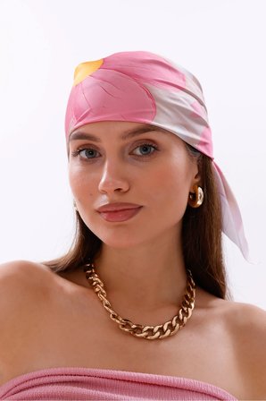 Pembe Rüya Çiçekleri Model Fular Bandana Şal Estascarf 70x70 Cm