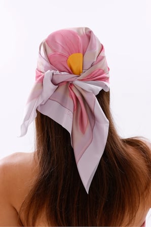 Pembe Rüya Çiçekleri Model Fular Bandana Şal Estascarf 70x70 Cm