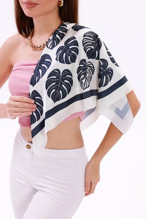 Monstera Yaprakları Model Fular Bandana Şal Estascarf 70x70 Cm
