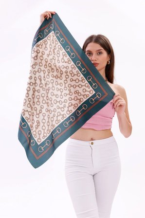 Zincir Desenli Model Fular Bandana Şal Estascarf 70x70 Cm