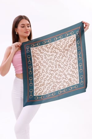 Zincir Desenli Model Fular Bandana Şal Estascarf 70x70 Cm