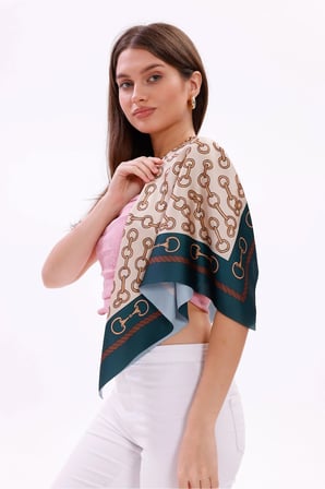 Zincir Desenli Model Fular Bandana Şal Estascarf 70x70 Cm