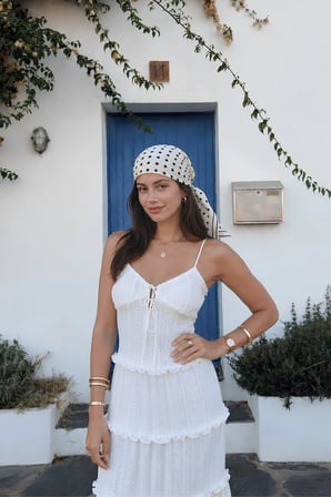 Beyaz Puantiye Model Fular Bandana Şal Estascarf 70x70 Cm