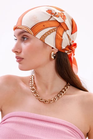 Altın Zincir Model Fular Bandana Şal Estascarf 70x70 Cm