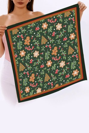 Yeni Sezon Yılbaşı Desenli Bandana Fular Yeni Yıl Hediyesi Şal Estascarf 70x70 Cm