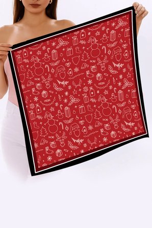 Yeni Sezon Yılbaşı Desenli Bandana Fular Yeni Yıl Hediyesi Şal Estascarf 70x70 Cm