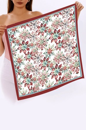 Yeni Sezon Yılbaşı Desenli Bandana Fular Yeni Yıl Hediyesi Şal Estascarf 70x70 Cm