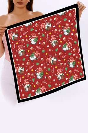 Yeni Sezon Yılbaşı Desenli Bandana Fular Yeni Yıl Hediyesi Şal Estascarf 70x70 Cm