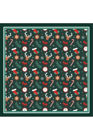 Yeni Sezon Yılbaşı Desenli Bandana Fular Yeni Yıl Hediyesi Şal Estascarf 70x70 Cm