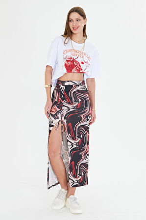 Strawberry Fields Forever Baskılı %100 Pamuk Kadın Oversize Siyah Tişört