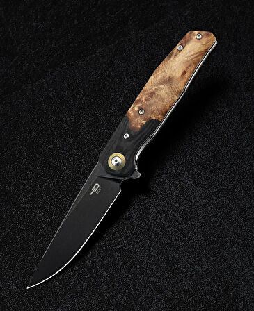 BESTECH ASCOT BG19E Karbon Fiber Ve G10+ Lightburl Ahşap Saplı Ara Katman 3,82'' 14C28N Çakı