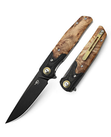 BESTECH ASCOT BG19E Karbon Fiber Ve G10+ Lightburl Ahşap Saplı Ara Katman 3,82'' 14C28N Çakı