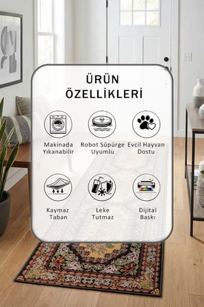 A-22 Modern Dijital Baskı Yıkanabilir Kaymaz Yolluk Halı Vizon