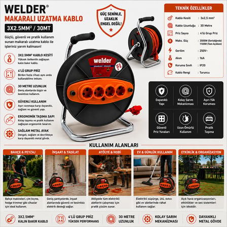 3X2.5MM 30MT MAKARALI UZATMA KABLO CT WELDER