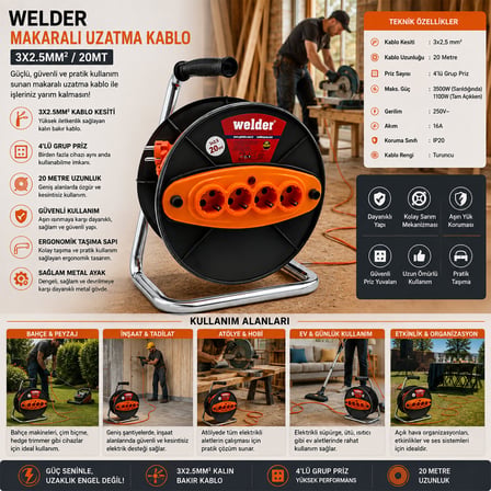 CT WELDER 3X2.5MM 20MT MAKARALI UZATMA KABLO
