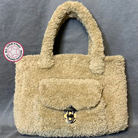 Uretti - Saime 7243 - El Yapımı Peluş İp  Kadın El Çantası