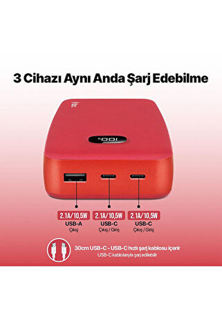 Ttec ChargeUp LCD 20.000mAh Kırmızı Taşınabilir Hızlı Şarj Aleti Powerbank