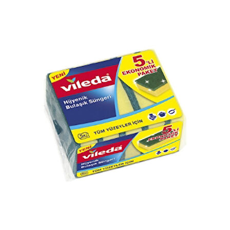 Vileda Bulaşık Süngeri 5'Li Yeşil Düz Ekonomik Paket 3 Adet