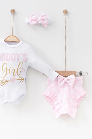 3-6 Ay Kız Bebek Alt&Üst Takımı Daddy's Girl Bandanalı Pembe