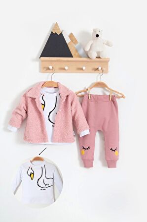Babydonat Peluş Hırkalı 3 Lü Kız Bebek Takım