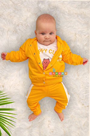 3-18 Ay Kız Bebek Takımı Cute Funny Kapişonlu 3'lü Sarı