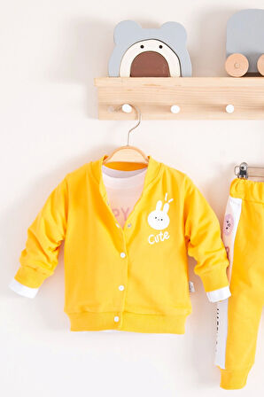 3-18 Ay Kız Bebek Takımı Cute Funny Kapişonlu 3'lü Sarı
