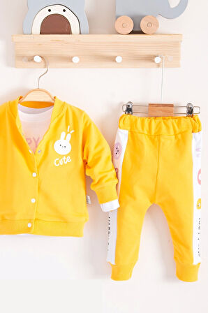 3-18 Ay Kız Bebek Takımı Cute Funny Kapişonlu 3'lü Sarı