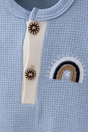 Waffle Gökkuşağı Nakışlı Erkek Bebek Tulumu Renkli Renk